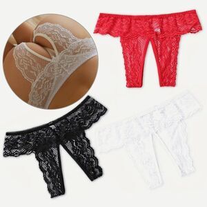 3 Sexy Floral Lace Mesh Open Crotch Panties Underwear M